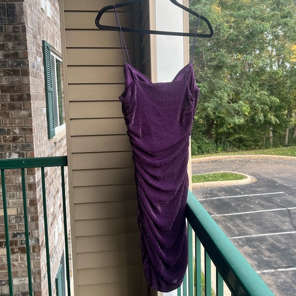 🆕 ✨ B. Darlin Purple Glitter Bodycon Mini Dress Metallic Party Dress Size 15/16 - Picture 4 of 12